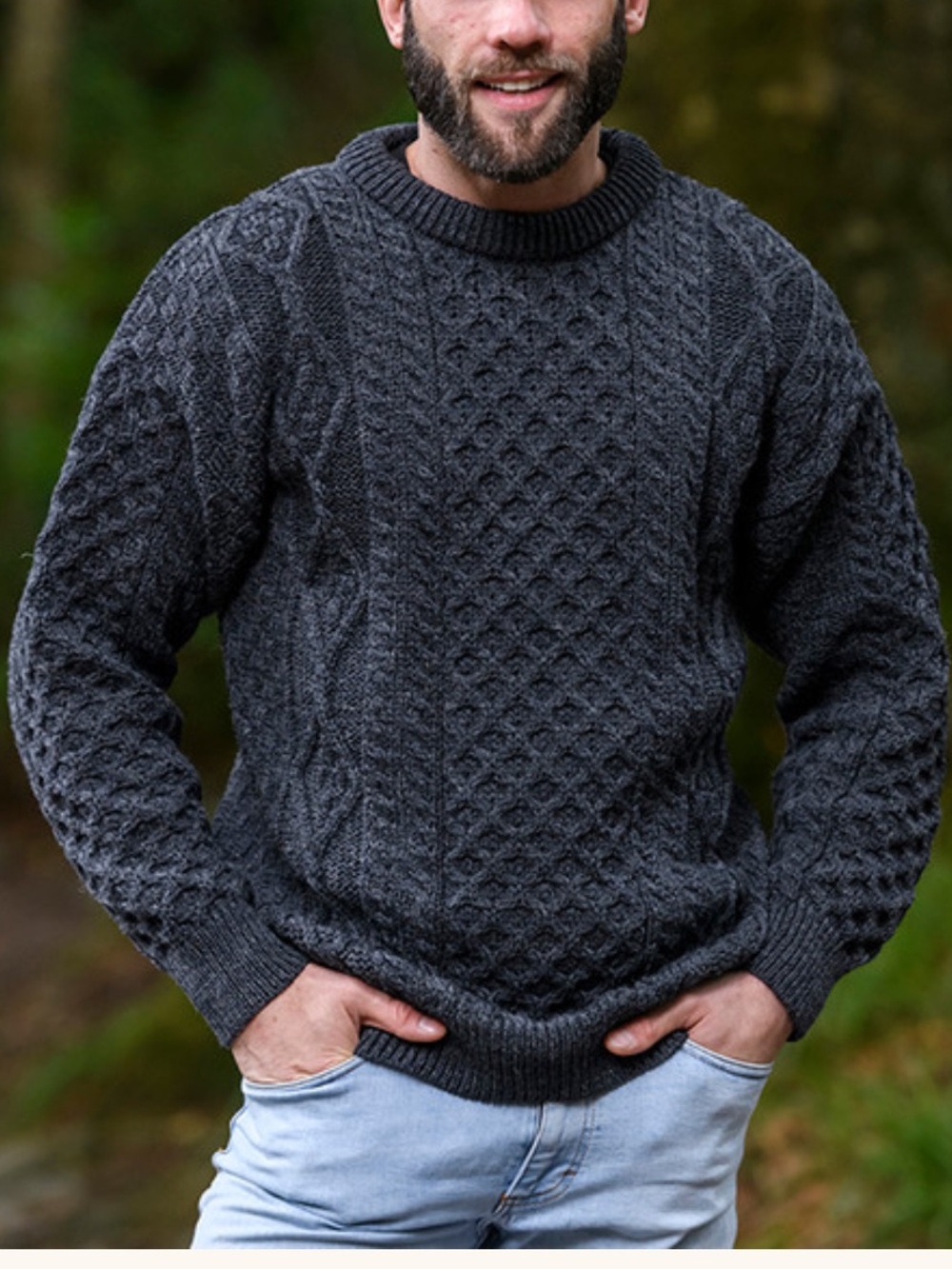 Aran Craft Ireland Wool Fisherman Cable Knit Sweater Navy Blue Large